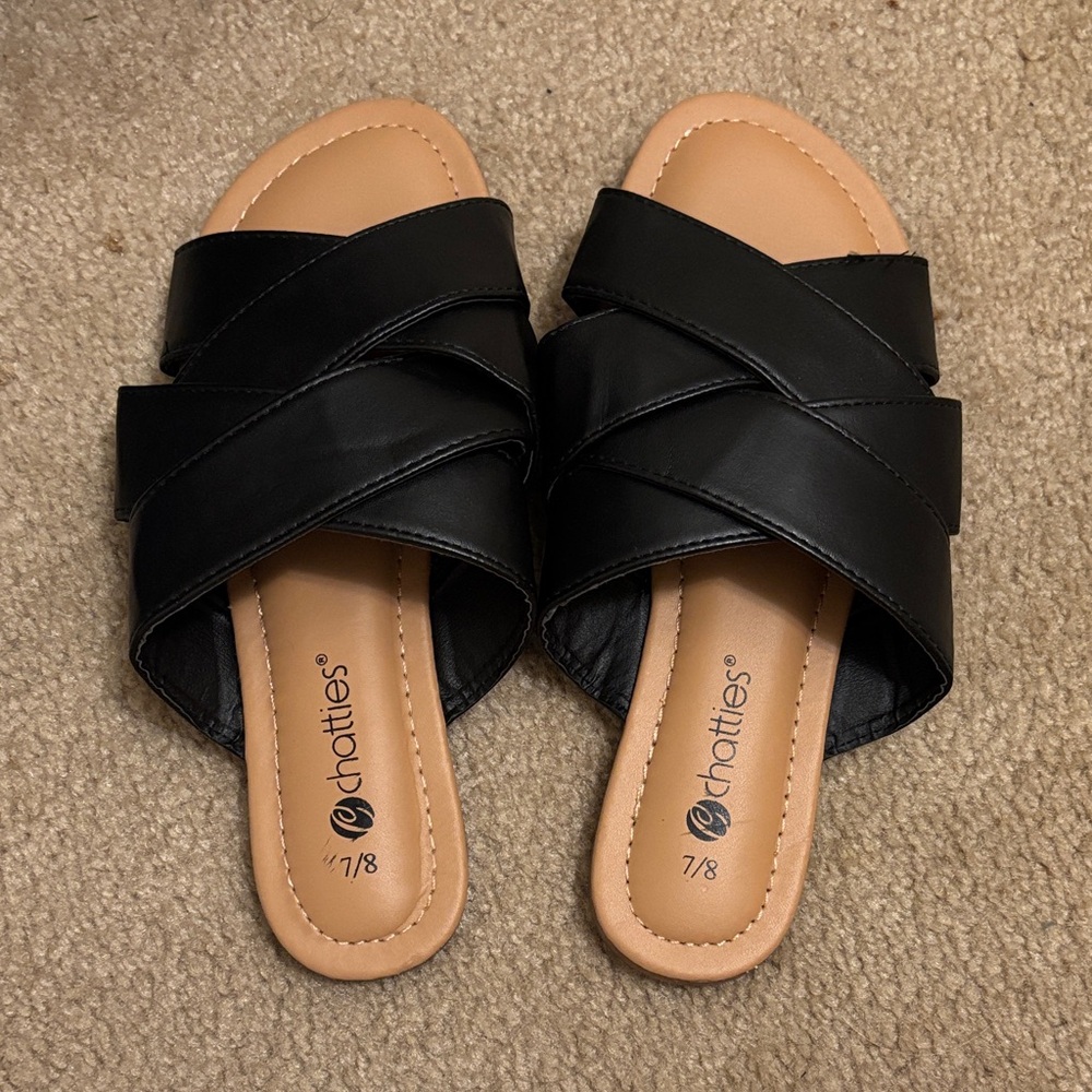 chatties Black Crisscross Slide Sandals